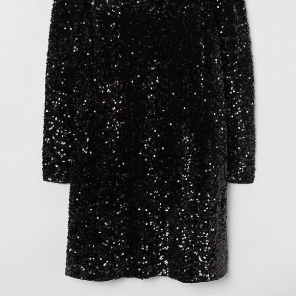 H&M Sequin Party Puff Sleeved Black Sequin Dress, 6 size, NWT - Picture 4 of 7